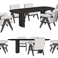 Modern Dining Table Set With Black Tabletop And White Upholstered Chairs 3d model