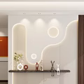Modern Entryway Hallway with Curved Wall LED Strip Lighting and Decorative Figurines on Floating Shelf