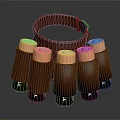 Brown Circular Holder With Multiple Brown Bottles Orange Tops And Black Bases