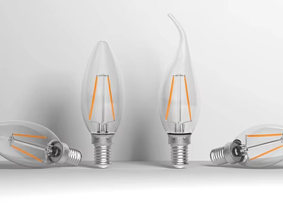 Transparent Decorative Bulbs With Orange Filaments In Various Shapes Standing And Lying 3d model