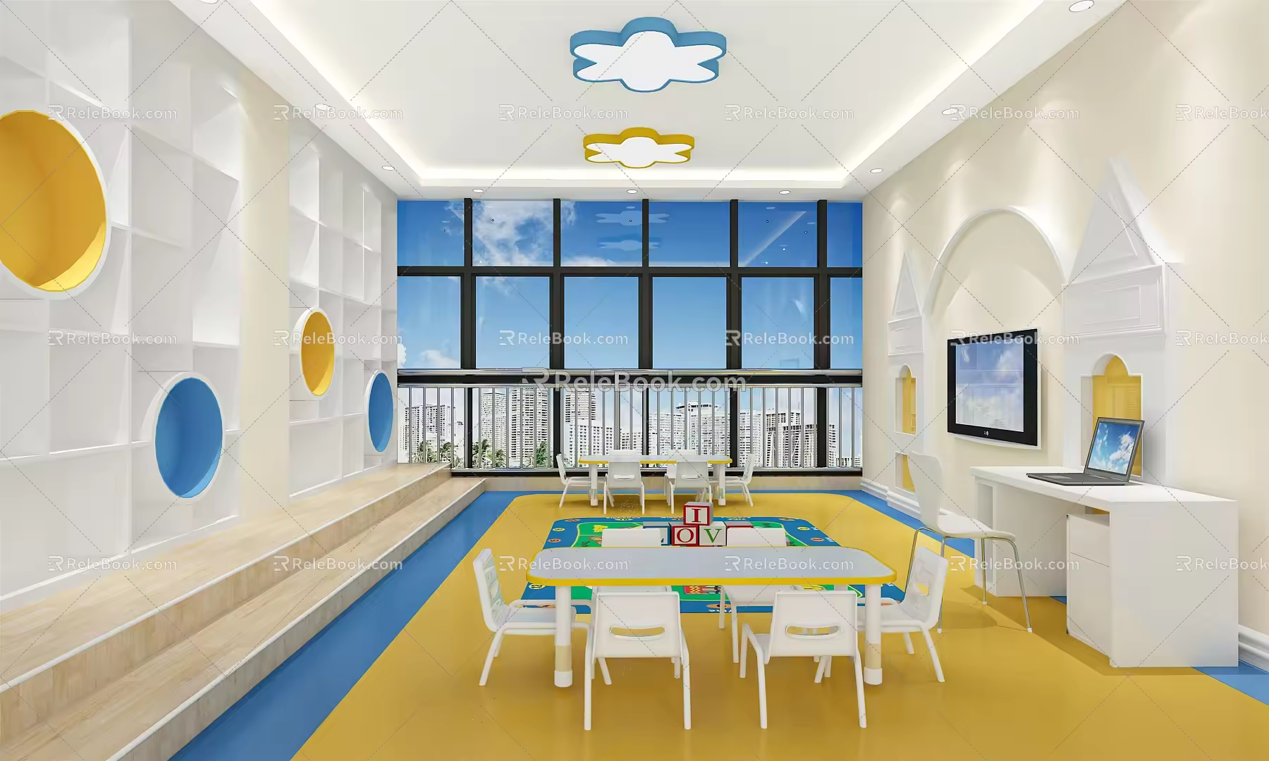 Modern classroom picture library 3d model