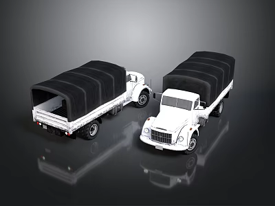 White Cargo Trucks With Black Canvas Covered Beds For Transportation 3d model