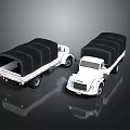 White Cargo Trucks With Black Canvas Covered Beds For Transportation