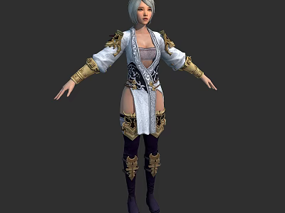 3D Fantasy Female Character With Silver Hair White Gold Robe Boots And Golden Decorations 3d model