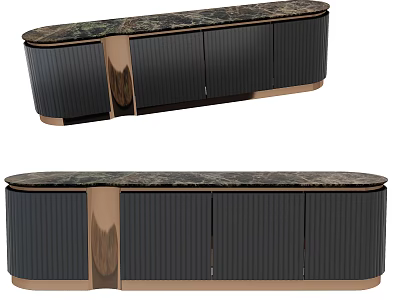 Modern Dark TV Stand With Ribbed Doors Marble Top And Brass Accents 3d model