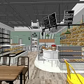 Cozy Bakery Shop Interior With Display Cases Fresh Bread And Seating Area 3d model