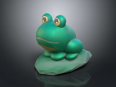 Cute Green Frog Plush Toy With Big Eyes On Stone Base 3d model