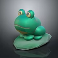 Cute Green Frog Plush Toy With Big Eyes On Stone Base