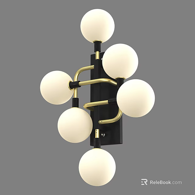 Modern Wall Sconce With Multiple White Spherical Shades And Brass Metal Frame 3d model