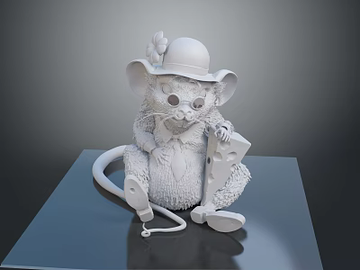 Game and Movie Character 3D Model Mouse Wearing Hat With Flower and Glasses Holding Cheese 3d model