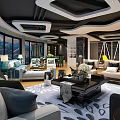 Modern Living Room Interior With Sofas Coffee Table And Floor to Ceiling Windows