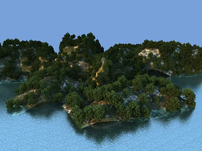 Garden Landscape Design With Island Surrounded By Water And Lush Green Trees 3d model