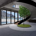 Modern Detached Villa with Concrete Structure Large Glass Windows Swimming Pool and Seaside View