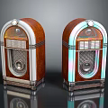 Vintage Retro Jukebox Style Audio Speakers with Wooden Casing Colorful Lights and Silver Trim Design