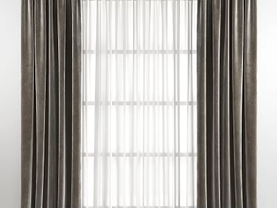 Elegant Double Layer Curtains With Brown Thick Panels And White Sheer For Window 3d model