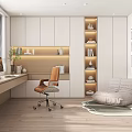 Modern Study Bookcase Desk 3d model