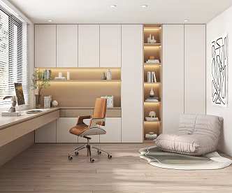 Modern Study Bookcase Desk 3d model