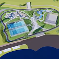 Scenic Park Landscape With Green Spaces Walking Trails And Water Features