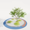 Circular Tree Pit with White Surface Green Grid and Blue Orange Edges Featuring a Tree 3d model