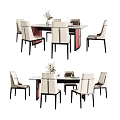 Modern Dining Table Set with Light Colored Backrest Chairs Black Legs and Smooth Surface 3d model