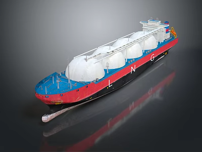 Wooden LNG Ship Model With Red Blue Black Hull And White Storage Tanks 3d model