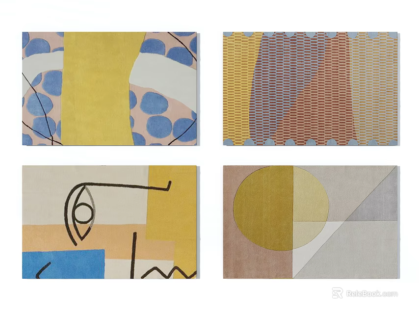 Colorful Square Rugs With Modern Geometric Patterns And Abstract Designs 3d model