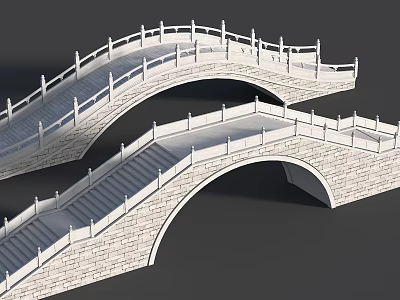 Scenic Landscape Bridge With Arched Design Stone Railings And Curved Steps 3d model