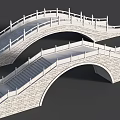 Scenic Landscape Bridge With Arched Design Stone Railings And Curved Steps