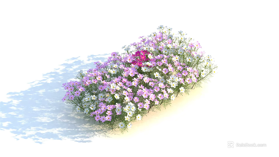 Pink And White Blooming Flowers In A Lush Cluster With Gentle Shadows And Vibrant Petals 3d model 