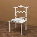 Turquoise Dining Chair With Geometric Backrest And Striped Seat On Wooden Herringbone Floor