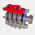 Mechanical Gear System With Red Blue Components And Silver Metal Structure 3d model