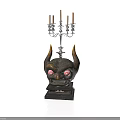 Ornate Horned Sculpture With Candelabra Red Eyes And Five Candles