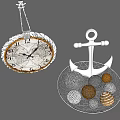 Vintage Nautical Decorative Ornament Set With Wall Clock Anchor And Metal Basket Balls
