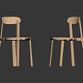 Two Light Wooden Leisure Chairs with Woven Seats and Simple Modern Design