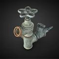 Rusty Old Metal Pipe Valve With Two Outlets And Classic Design Structure 3d model