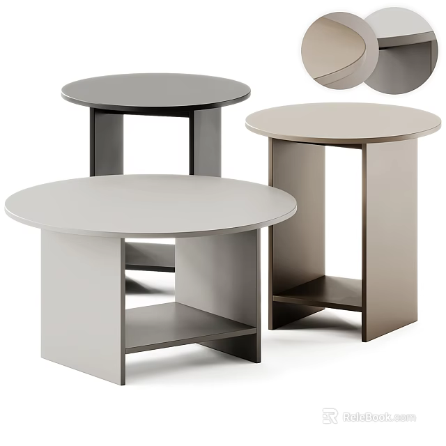 Modern Round Coffee Tables with Neutral Tones and Minimalist Shelf Design for Home Living Room Decor 3d model 