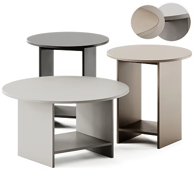 Modern Round Coffee Tables with Neutral Tones and Minimalist Shelf Design for Home Living Room Decor 3d model