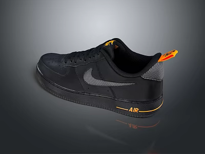 Black Nike Air Force 1 Shoes With Orange Accents Mesh Panels And AIR Logo 3d model