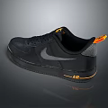 Black Nike Air Force 1 Shoes With Orange Accents Mesh Panels And AIR Logo