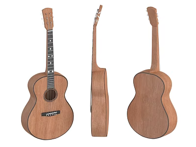 Handcrafted Wooden Acoustic Guitar Shown In Three Angles With Natural Wood Finish 3d model