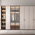 Modern Multiple Door Wardrobe With Glass Panel Hanging Area And Storage Shelves 3d model
