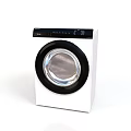 Modern Front Load Washing Machine With White Body And Black Control Panel