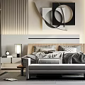 Modern Bedroom Interior With King Bed Decorative Art Nightstand And Ambient Lighting