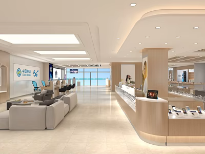 Spacious Digital Store Interior With Display Counters Smartphones Sofa Seating And Bright Lighting 3d model