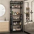 Modern Black Bathroom Shelf With Multi Tier Storage For Toiletries Plants And Towels