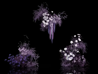 Elegant Flower Vase With Purple And White Blooms On Black Background With Reflections 3d model