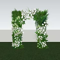 Decorative Archway Adorned With White Flowers And Green Plants On Green Grass Under Blue Sky