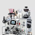 Modern Coffee Maker With Colorful Straws Coffee Cups Utensils And Glass Pot On Kitchen Counter