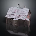 Rustic Wooden House With Metal Roof Chimney Small Windows And Wooden Porch
