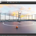 Outdoor Basketball Court Design With Hoop Net Fence Gray Floor And Basketball